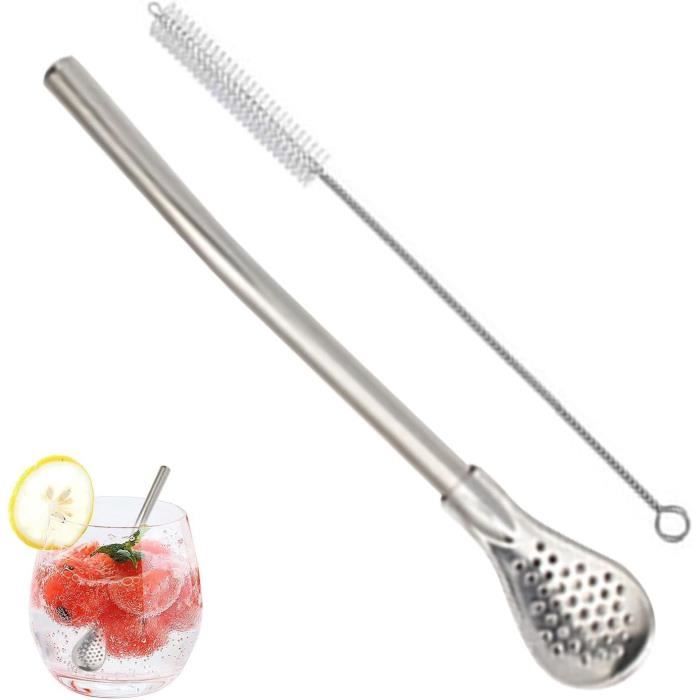 Lot De 20 Pailles Inox Réutilisables (10 Droites + 10 Courbées) Avec Brosse De Nettoyage - Pailles Métalliques Pour Smoothies Et Boissons