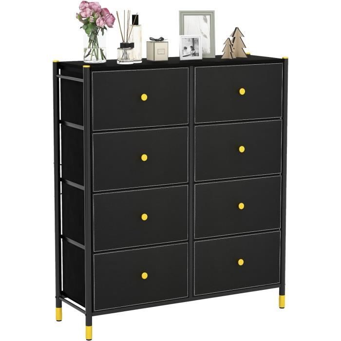 Commode En Tissu 4 Tiroirs - Cadre Acier, Plateau Bois - Rangement Chambre, Couloir - Style Rétro - Marron