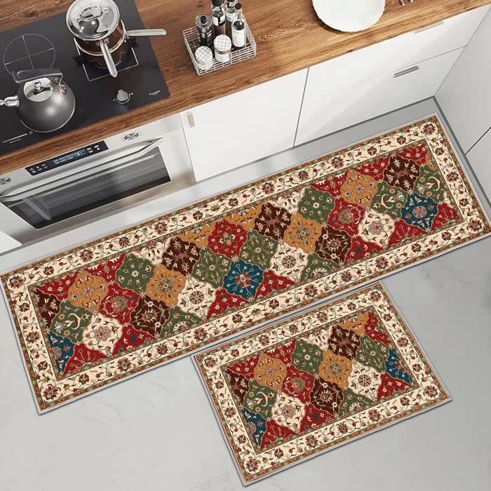 JEFFEL Lot de 2 tapis de cuisine antidérapants et durables lavables pour cuisine, buanderie, chambre à coucher (A, 43x75 43x150cm
