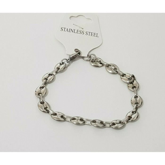 Bracelet Homme Grain De Café Acier Inoxydable - Longueur 20.5 Cm, Neuf Avec étiquettes