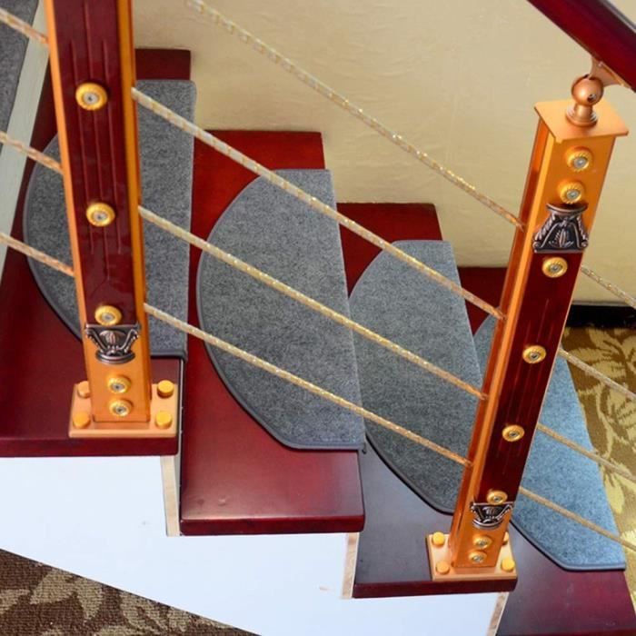 15Pcs Tapis d’escalier (Gris) - Tapis Anti-dérapant d'escalier - 65 x 24 x 3 cm