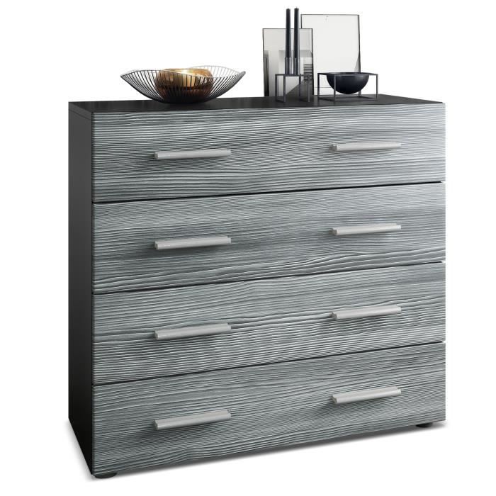 Vladon Commode buffet Pavos Corps en Noir mat - Façades en Avola-Anthracite