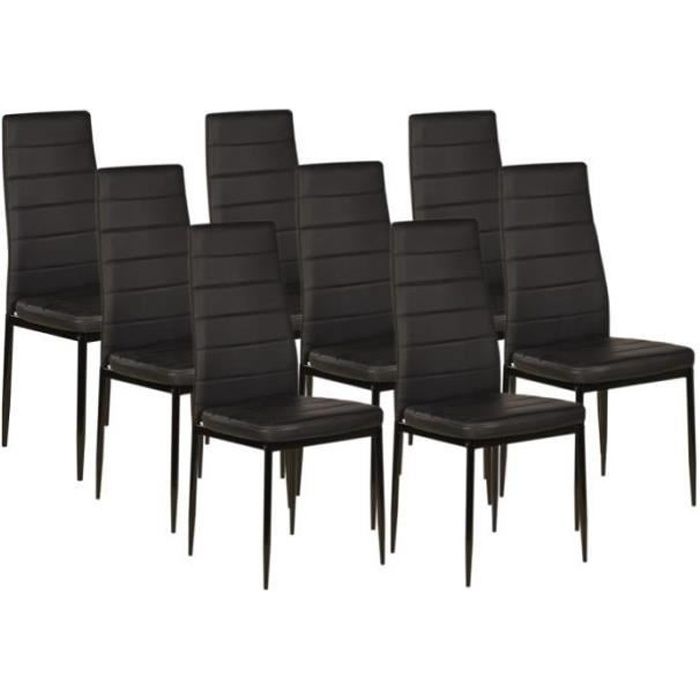 Chaises de salle à manger noires - VOGUE - Lot de 8 - Design contemporain - Simili et métal Chaises de salle à manger noires - VOGUE - Lot de 8 - Design contemporain - Simili et métal