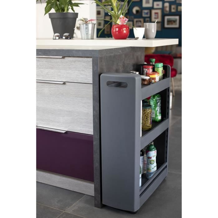 Mobilo Desserte - 3 étagères de rangement modulables - Roulettes multidirectionnelles - 60 x 22 x 79 cm - Gris anthracite - EDA Mobilo Desserte - 3 étagères de rangement modulables - Roulettes multidirectionnelles - 60 x 22 x 79 cm - Gris anthracite - EDA