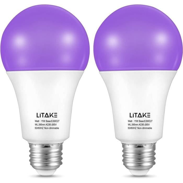 Ampoule UV LED, 11W E27 Ampoules Lumière Noire Lampe LED Ultraviolet Lampe,  385-400nm UVA Lampe Violette Lumière Décorative po[8]