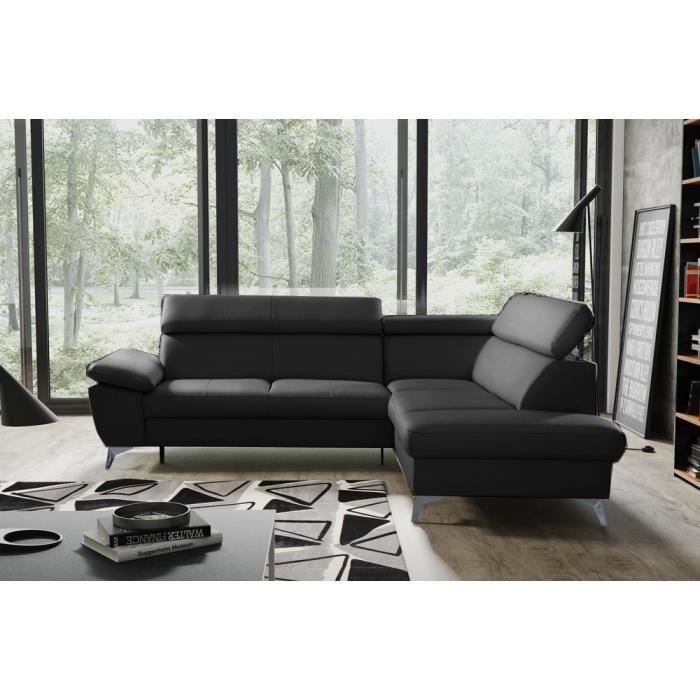 Canapé dangle convertible en cuir italien de luxe 5 places WARREN II avec coffre noir angle droit