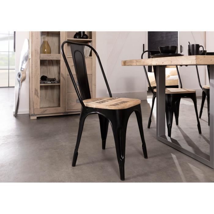 Chaise industrielle - Bois massif de manguier brut - Fer et bois imprimé - FACTORY 134 Chaise industrielle - Bois massif de manguier brut - Fer et bois imprimé - FACTORY 134