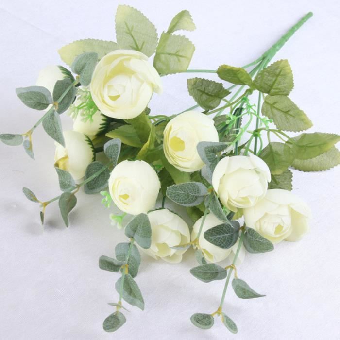 2pcs 10 Tete Bouquet De Fleur Artificielle Mariage Camélia Décoration De La Maison Fleurs Artificielles Exterieur Cimetiere Blanc