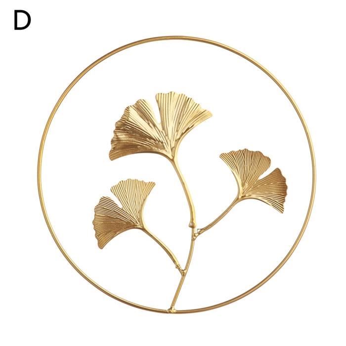 Lot De 3 Décorations Murales En Métal - Motif Feuille De Ginkgo - Style Fer Forgé Doré - 164x70.5cm - Pour Intérieur Et Extérieur