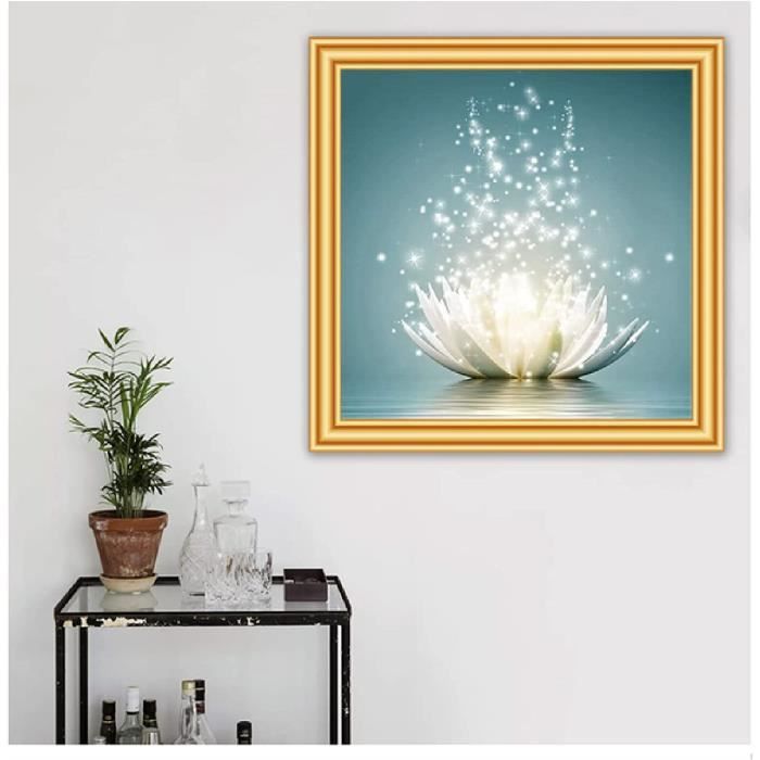 5D Diy Diamond Painting Kit Complet, Diamant Painting Adulte Enfants, Fleur De Lotus Blanc