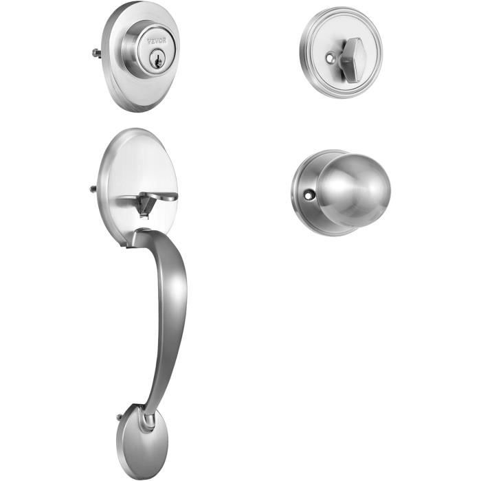 Poignée De Porte Carrée Dorée Avec Serrure - Or Brossé Zinc - Pour Porte D'entrée - Neuf En Boîte