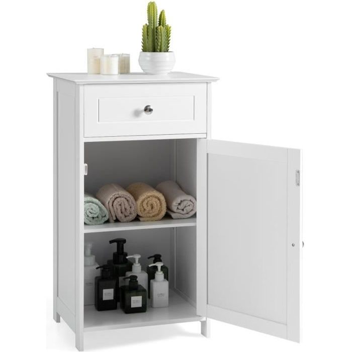 COSTWAY Meuble de Salle de Bain avec 1 Porte et Étagère Réglable à 3 Positions pour Salle de Bain Salon Blanc 43 x 34 x 77 cm