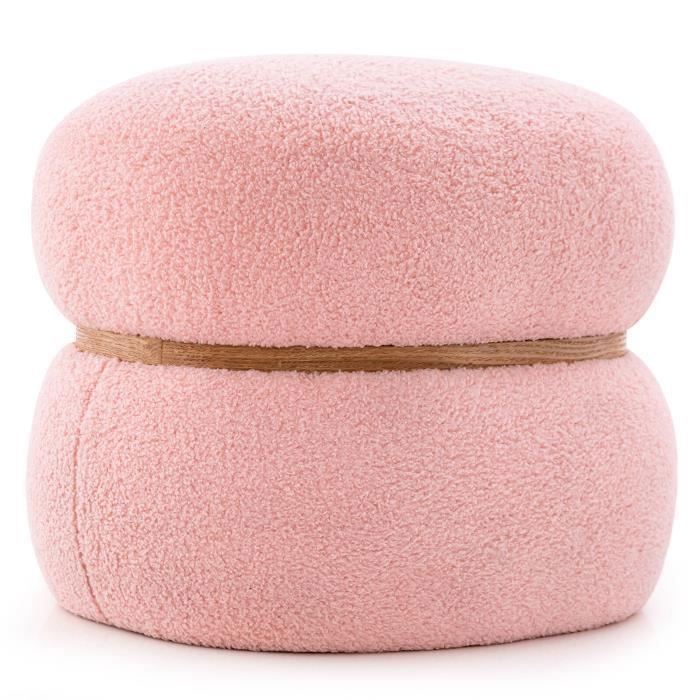 Tabouret de Coiffeuse COSTWAY Ovale en Tissu de Sherpa Base Stable et Patins Antidérapants Repose-pieds Polyvalent Rose