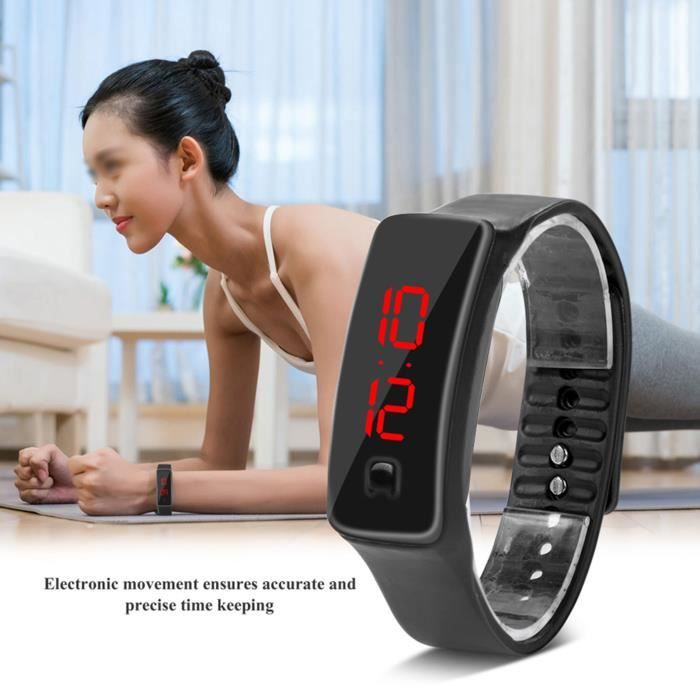 Montre LED Numérique Tactile - Bracelet Silicone Marron, Affichage Caché, Design Unisexe