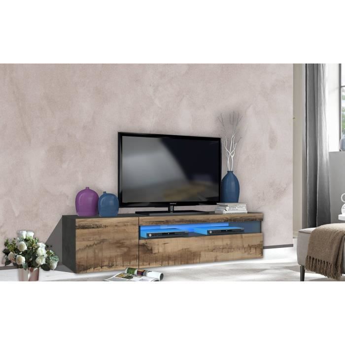 Dmora Meuble TV de salon en bois gris ardoise et érable