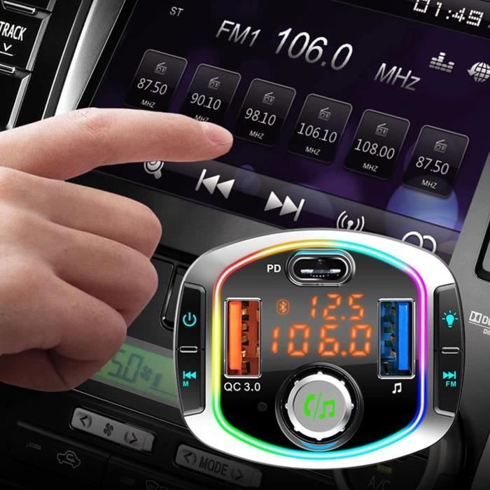 Transmetteur FM Bluetooth pour voiture-Adaptateur universel pour voiture avec port USB à charge rapide QC3.0,appel mains libres,char