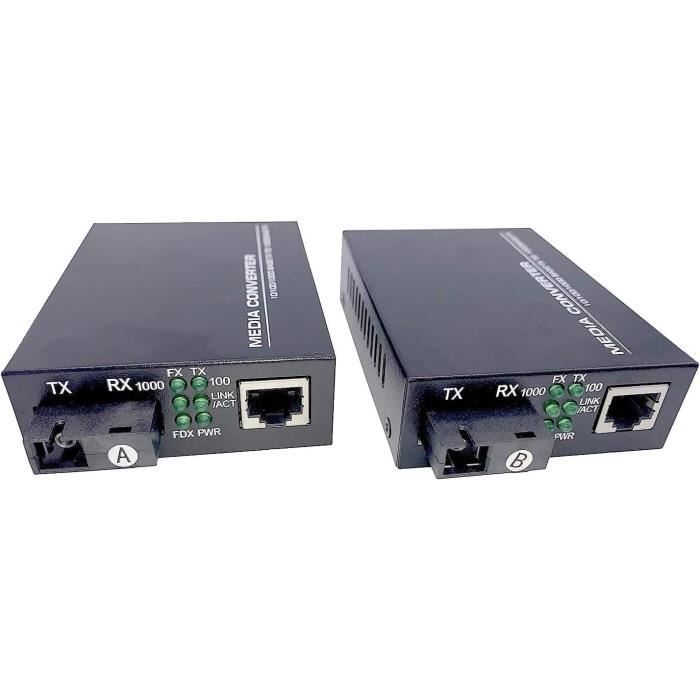 Elfcam® - Lot De 2 Convertisseur Fibre Ethernet, Convertisseur De Media SFP (mini-GBIC) Inclus, Jusqu'a Une Distance De 20KM Sur F... RJ45) | Leroy Merlin