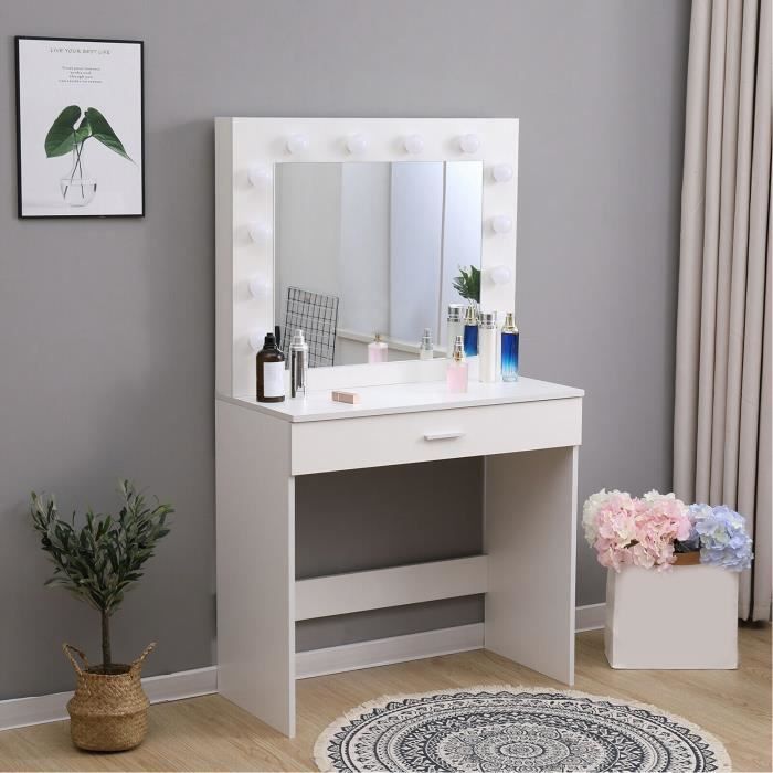 Jolie coiffeuse avec miroir roble salvaje - blanco 100 x 76 x 50 cm