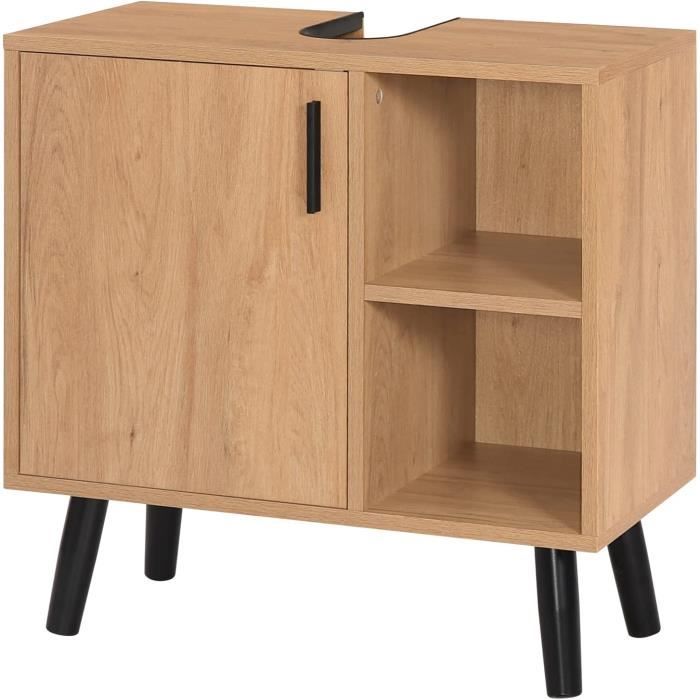 EUGAD Meuble sous Lavabo 60x30x60cm Armoire sous Vasque avec Cloison Chêne Clair et en Métal Noir 0158WY
