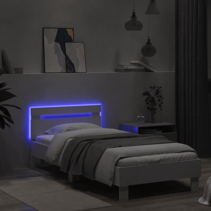 Cadre de lit - FAFEICY - A838743 - 90x190 cm - Bois dingénierie - Lumières LED RGB personnalisables