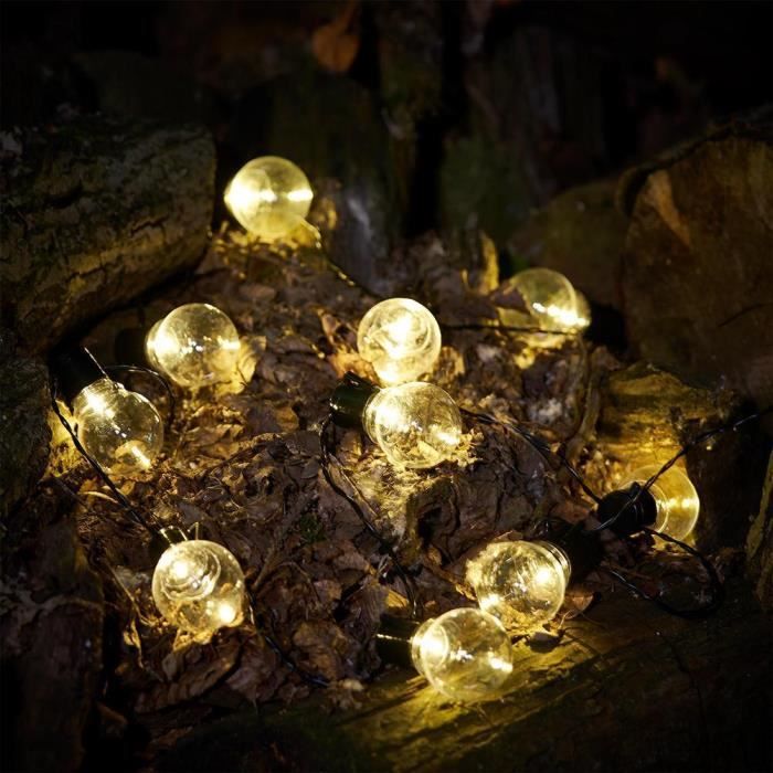 Guirlande lumineuse à LED Guirlande Lumineuse Solaire Guirlande Extérieure 3.8 Mètre 10 Ampoules Blanc Chaud jardin lumineuse