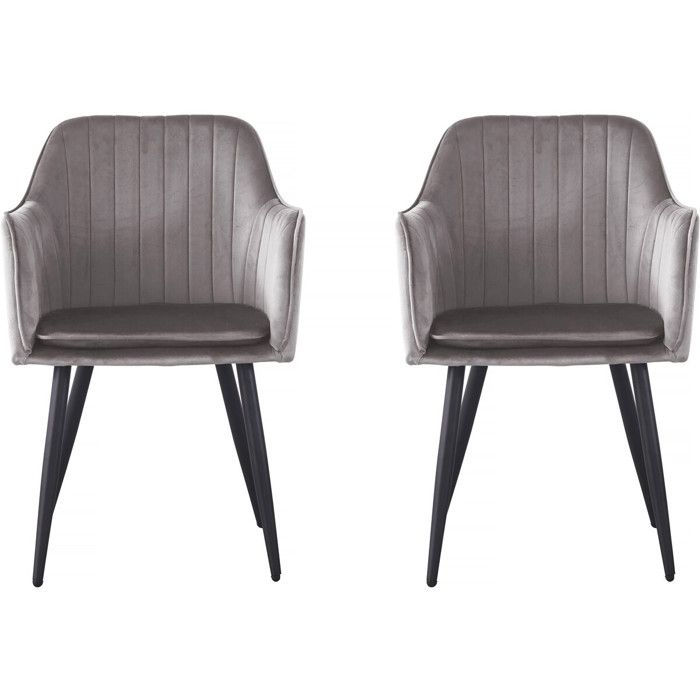 Lot de 2 chaises Velma en velours avec accoudoirs - Gris Lot de 2 chaises Velma en velours avec accoudoirs - Gris
