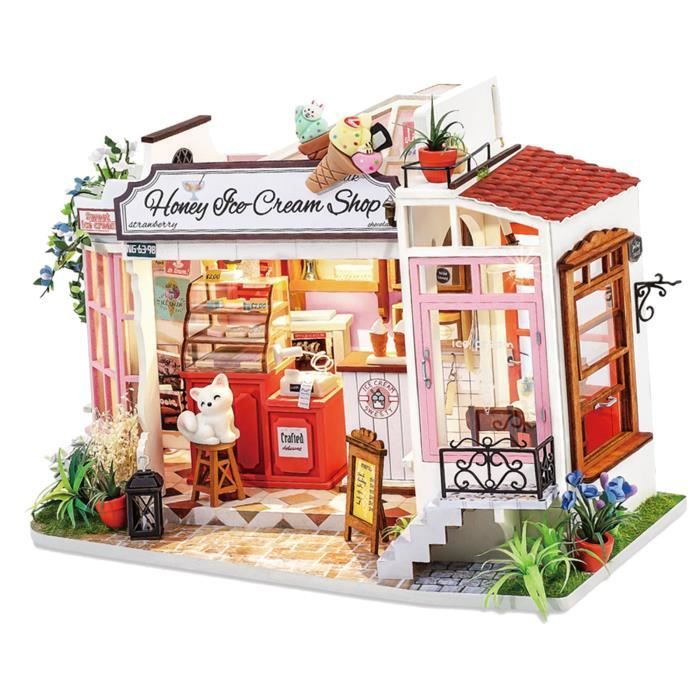À faire soi-même Dollhouse En bois temps Voyage coffee shop maison avec meubles Kits Pour 