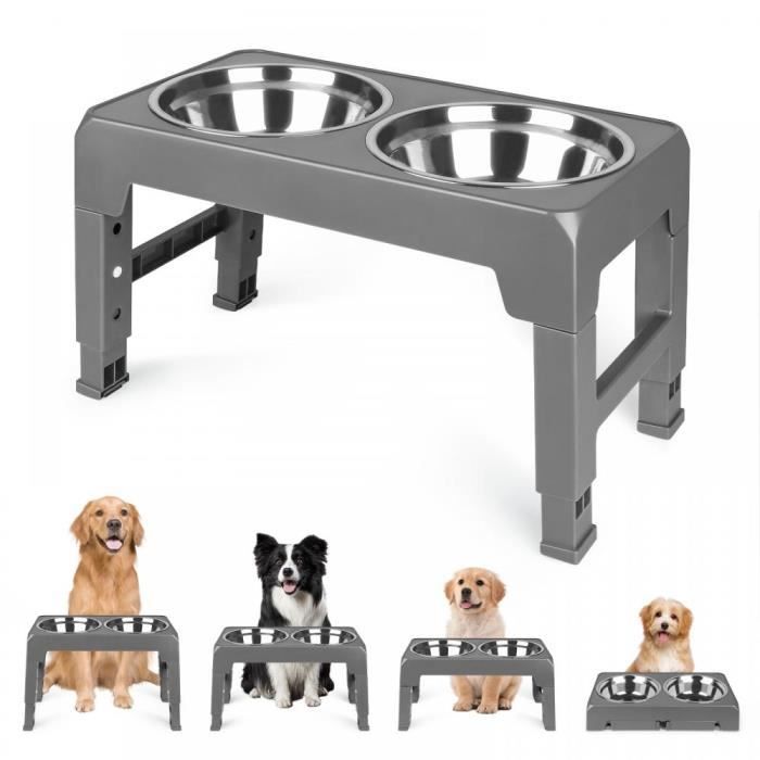 Accessoire - HOMEWELL - Gamelle Chien - 2 Bassins Acier Inoxydable - 44x24x8cm - Gris