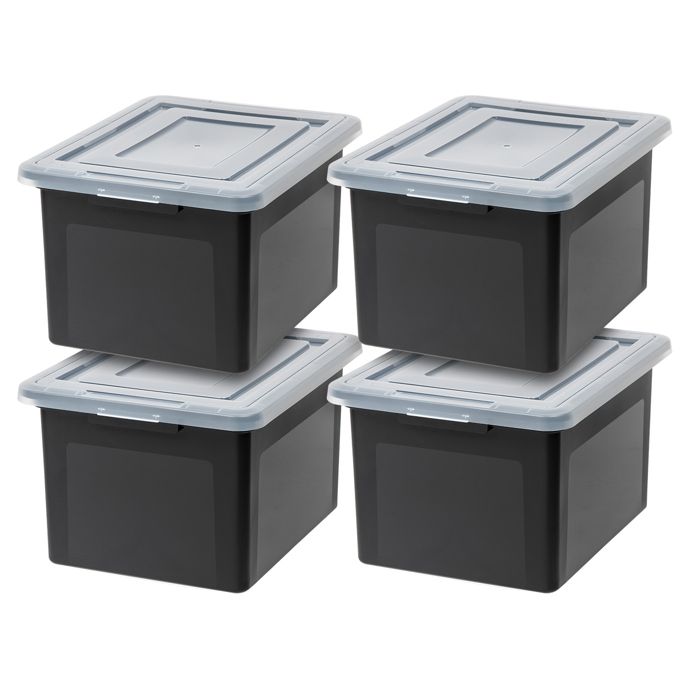 Caisses Rangement Iris Ohyama 100L - Lot De 3, Noir, Empilables, Avec Couvercle, Pour Garage/Déménagement