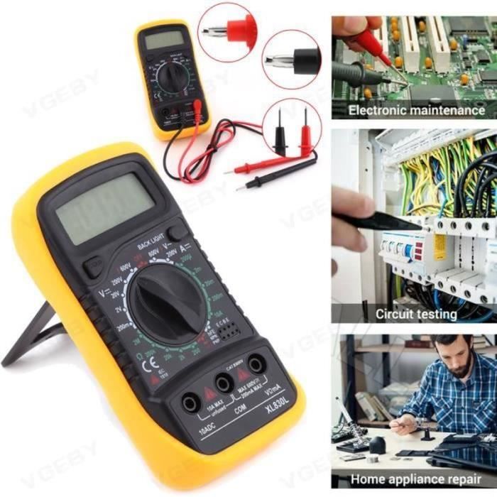ELECTRICITE MULTIMETRE DETECTEUR DE TERRE TEST PRISE Jaune Multimètre Numérique XL830L Voltmètre