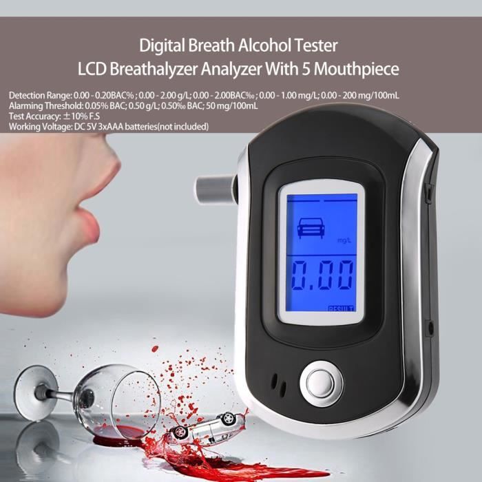 Testeur D'alcoolémie à Réponse Rapide, Affichage Numérique LCD Professionnel, Détecteur D'alcool Au Volant, Mini Alcootest Portable | Leroy Merlin