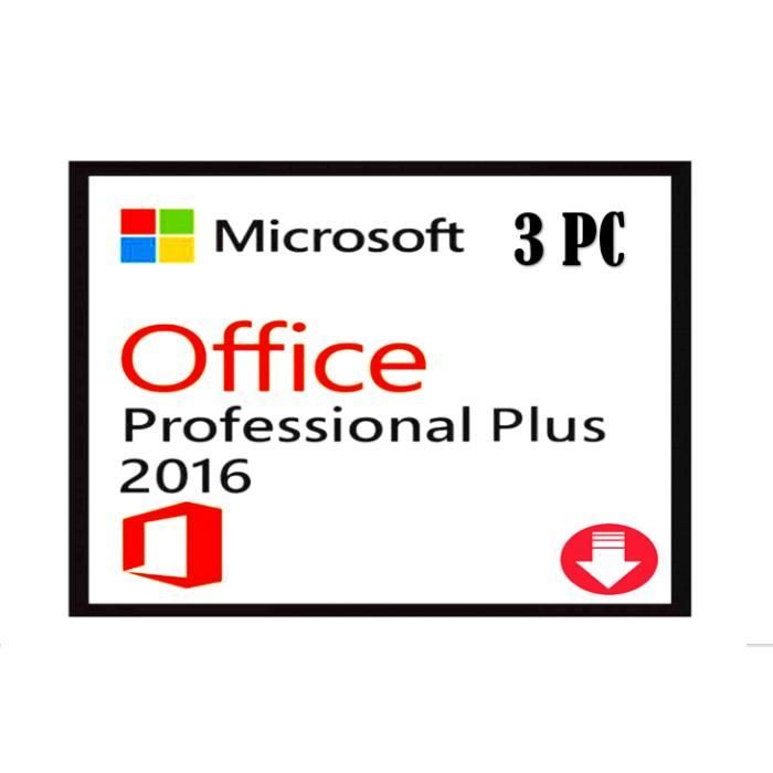Clé dactivation – Microsoft – Office 2016 Pro Plus – 3 PC – Livraison immédiate – Multi-langues