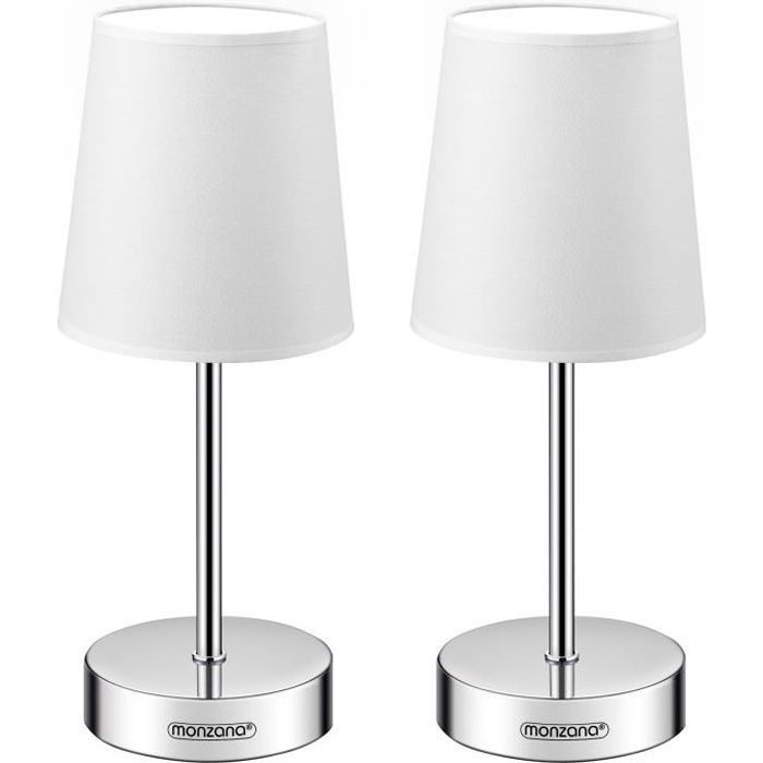 Monzana Set de 2 Lampe de table Blanc avec abat-jour lampe de chevet interrupteur E14 pour chambre salon décoration