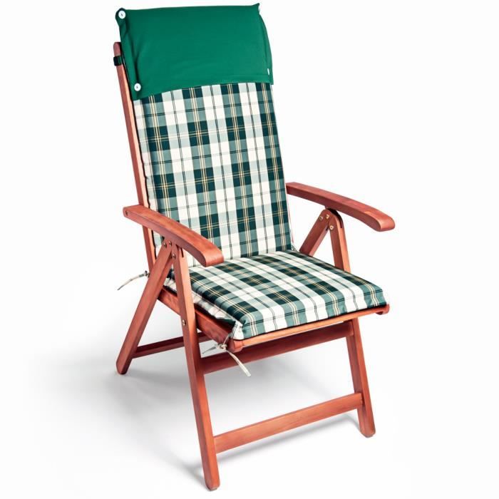 coussins chaise longues bains de soleil deuba vanamo - carreaux verts blancs - 5cm d'épaisseur