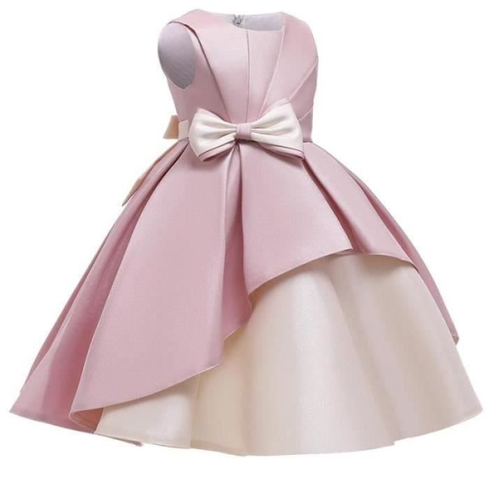 Robe De Princesse En Tulle Avec Nœud Papillon Rose - Pour Fille 1 à 8 Ans (baptême, Fête, Mariage)