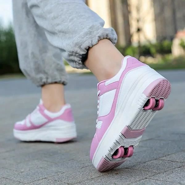 Chaussures à Roulettes Enfants - 4 Roues Rétractables - Basket Roller - Blanc Taille 36
