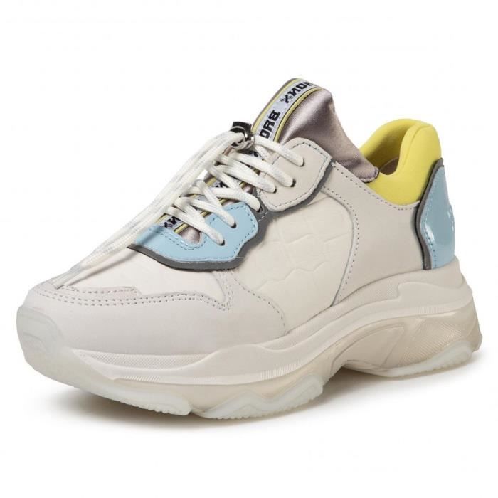 Baskets mode femme Bronx Baisley - Cuir - Blanc/Bleu/Jaune