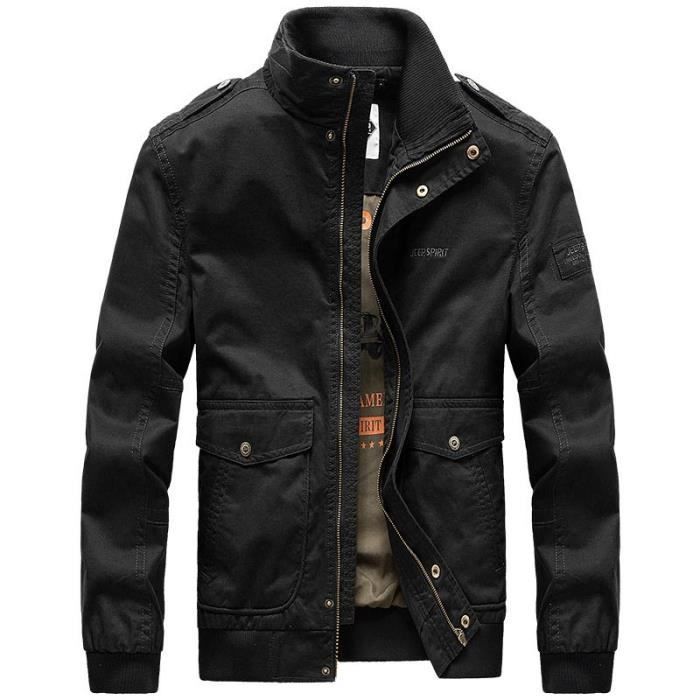 Veste Zippee de Printemps et Automne Homme en Coton Col Montant Couleur Unie Noir - Cdiscount 