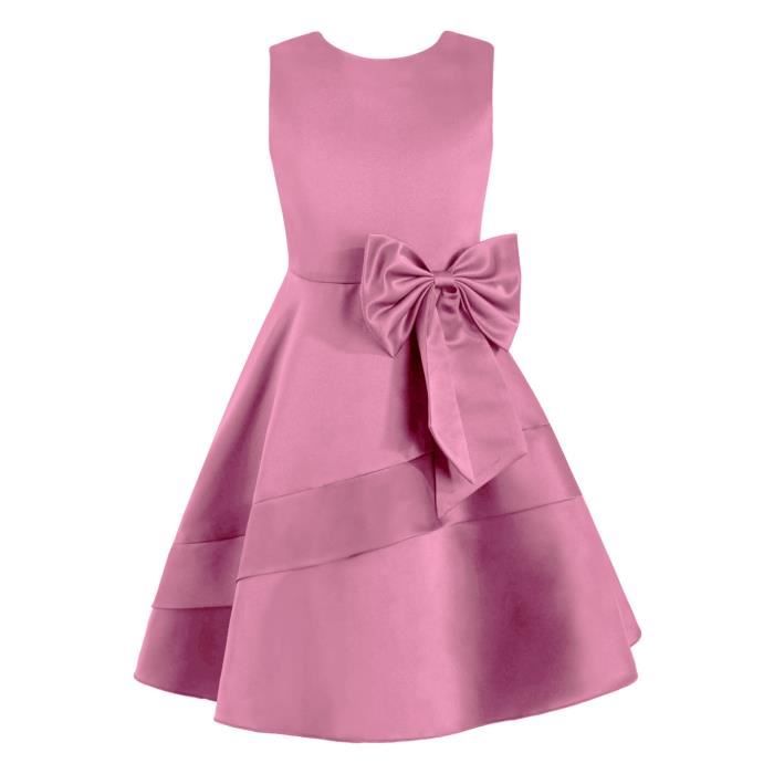 Inlzdz Enfant Fille Robe de Mariage Demoiselle d honneur Satin N ud Papillon Robe Soiree 4 14 Ans Rose Rose Cdiscount Pret a Porter