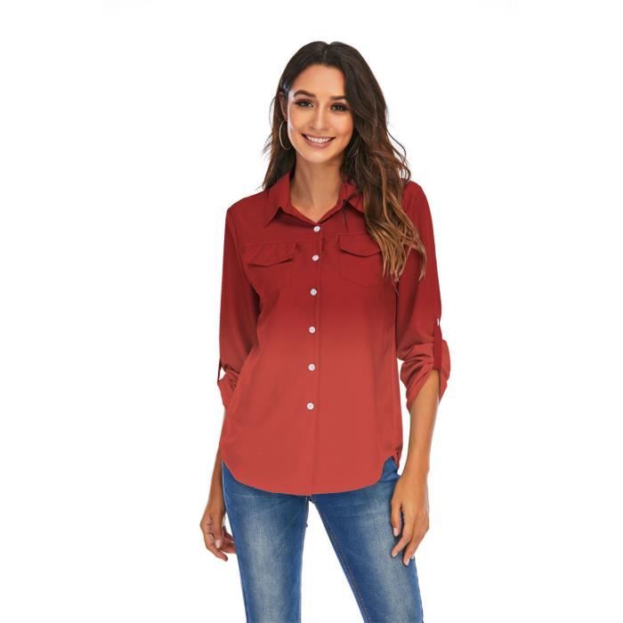 Chemisier Femme Mode D grad Multicolore Col En V Blouse Manches