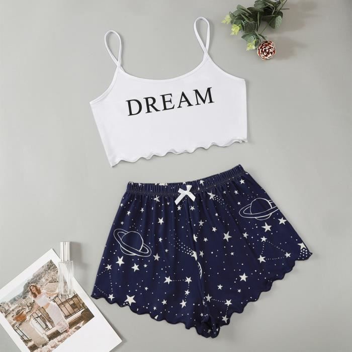 Pyjama ensemble pour femme,ensemble de pyjama sans manches chic, cami