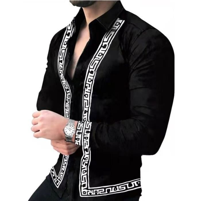 Nouvelle chemise a manches longues imprimee pour homme Vetements de createurs de luxe pour hommes style hawaien elegant Noir Cdiscount Pret a Porter