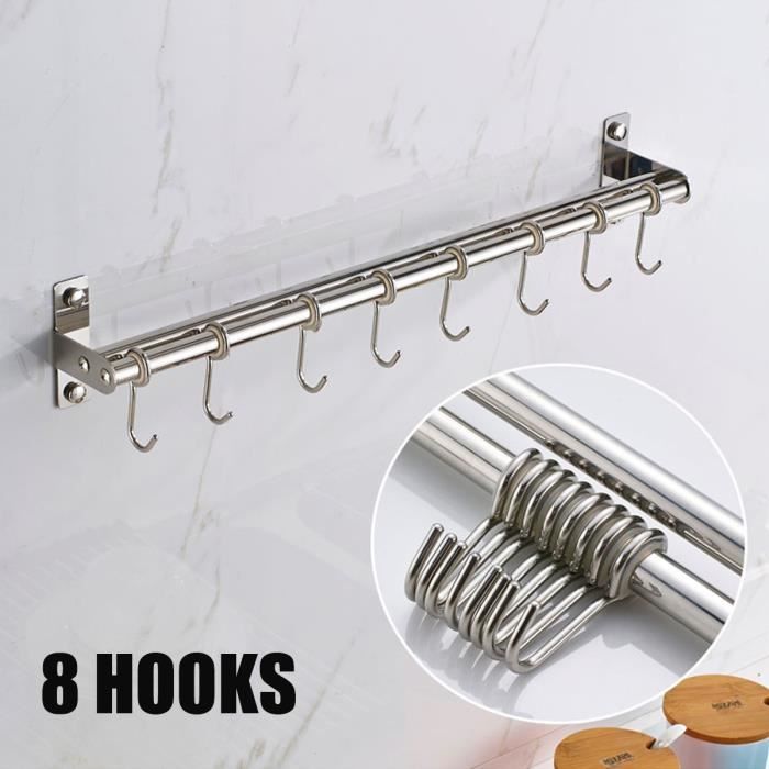 Crochet Barre de Cuisine en Acier Inox , 50cm avec 9 Crochets Amovible pour  Suspendre les Ustensiles de Cuisine ou Salle de bain - Cdiscount Maison