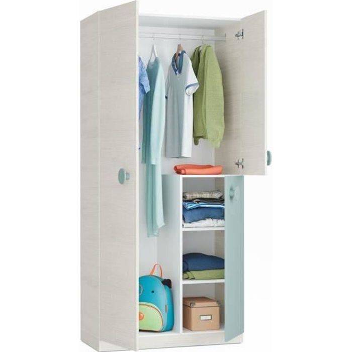 Armoire avec 3 portes coloris Blanc Alpes - vert Acqua en mélamine - Dim : 200 x 90 x 52 cm Armoire avec 3 portes coloris Blanc Alpes - vert Acqua en mélamine - Dim : 200 x 90 x 52 cm