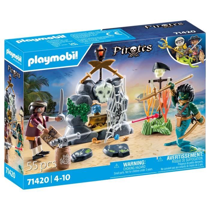 PLAYMOBIL - Pirate avec trésor - Pirates - Monstre homme serpent - Canon - 55 pièces - Dès 4 ans