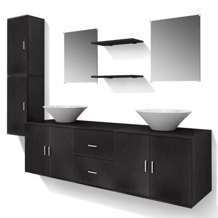 lex ensemble de meubles de salle de bain avec lavabo 9 pièces - qqmora - moderne - noir - aggloméré - 150 x 45 x 45 cm