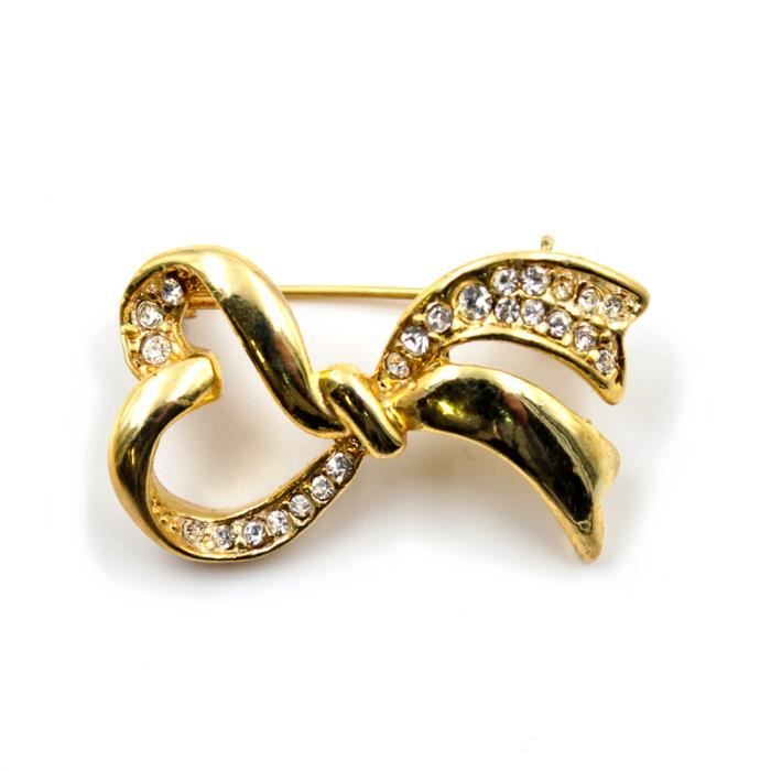 Broche noeud en métal doré et strass 3.8cmx2.2cm - RC006041