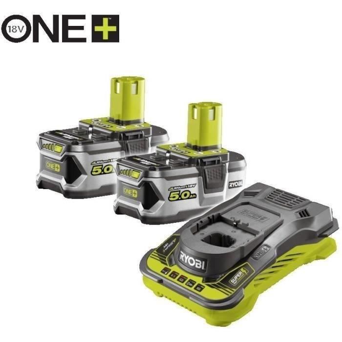 Pack 2 batteries lithium+ 18V - 5,0 Ah et 1 chargeur ultra rapide 5,0 A - RYOBI - RC18150-250G