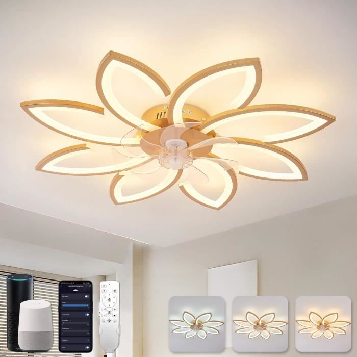 Oninio Ventilateur Plafond Avec Lumière Télécommande 6 Vitesses - Lustre Silencieux 69cm Or Pour Salon Chambre Cuisine