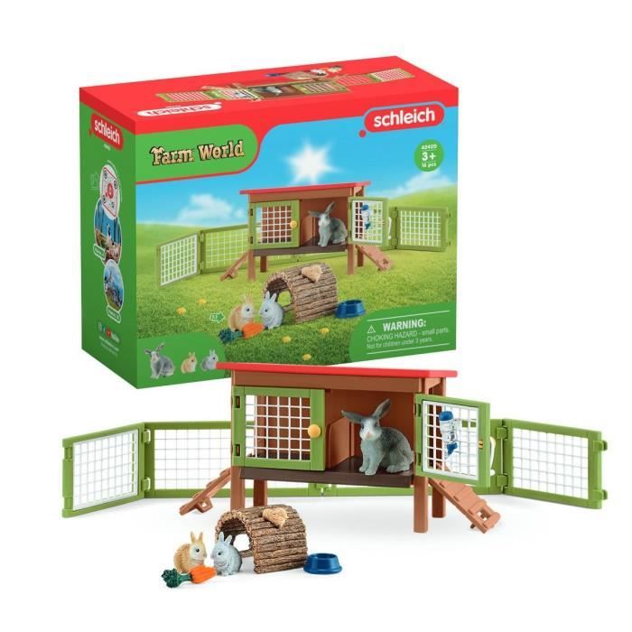 clapier à lapin, coffret figurines schleich 42420 farm world, jouet pour enfant, dès 3 ans
